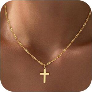 - Dainty 18K Real Gold Plated Minimalist Cross Necklace